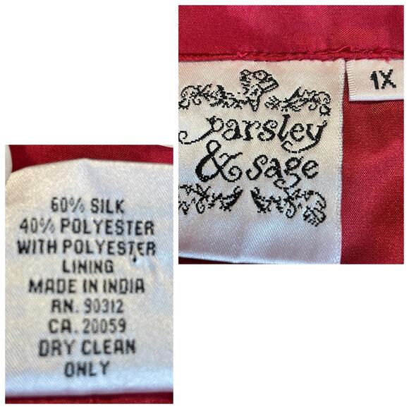 Parsley & Sage Red Multi Silk Textured Pintuck Long Sleeve Tunic Blouse Plus 1X - Picture 10 of 13